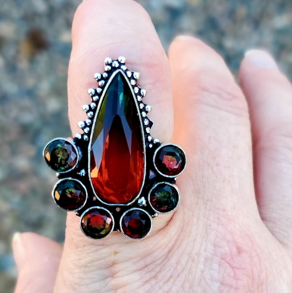 New Bi-Color Tourmaline 925 Silver Statement Ring. - Picture 5 of 7